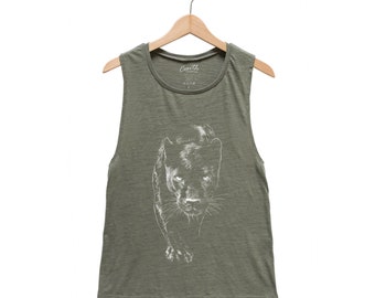 Panther Shirt, Muscle Tank Top, Women Tank Top, Animal Print Shirt, Black Tank Top, Cat Shirt, Cute Shirt, Summer Shirt