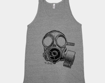 Mens Tank Top, Unisex Tank Top, Gas Mas Shirt, Military Shirt, Vintage Gas Mask Shirt, Steampunk Shirt, Black Tank Top, Graphic Tee