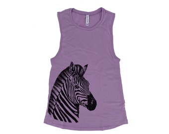 Zebra Tank - Muscle Tee - Yoga Tank - Screen Print - Summer Shirt - Vacay Shirt - Gift for Women - Tank Top for Women - Yoga Shirt