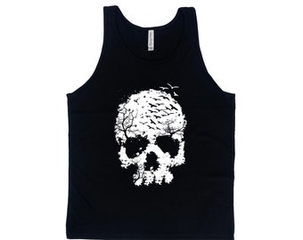 Halloween Tank Top, Men's Tank Top, Unisex Tank Top, Skull Tank Top, Black Tank Top, Skeleton Tank Top, Gift for Men, Gothic Shirt, Bohemian