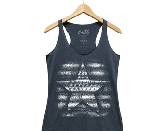 Star Tank Top, Women Tank Top, Flag Clothing, Flag Apparel, Triblend Racerback Tank Top, Hand Screen Print, American Flag, Merica, USA