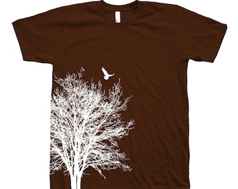 Tree Shirt, Unisex T-shirt, Mens T-shirt, Neck, Cotton T-shirt, Bird Shirt, Short Sleeve, Gift for Men, Nature Shirt, Camping Shirt