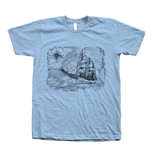 Segelschiff-T-Shirt, Herren-T-Shirt, Unisex-T-Shirt, Rundhalsausschnitt, Kompass-T-Shirt, weißes T-Shirt, Karte-T-Shirt, See-T-Shirt