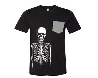 Halloween T Shirt, Men's T-shirt, Pocket Tshirt, Unisex Shirt, Crew Neck, Cotton T-shirt, Skeleton T shirt, Skull Tshirt, Halloween Graphic