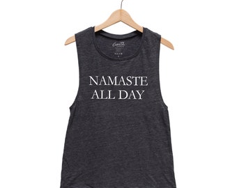Womens clothing tank top for women muscle tee graphic shirt namaste all day top gift for mom nature workout yoga gifts party funny shirt