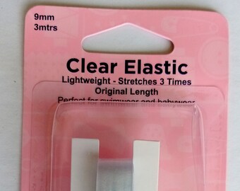 Hemline. Light weight clear swimwear elastic. 9mm | 3/8 inch wide. x 3 metre pack