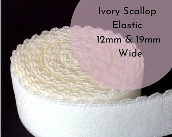 Bra / Lingerie Making Elastic. Scallop Edge, Plush Back. Ivory Colour. 12mm | 1/2 inch & 19mm | 3/4 inch Wide
