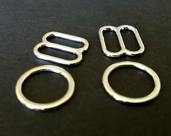 Bra / Lingerie Making. Quality Silver Metal Sliders and Rings. Various Sizes
