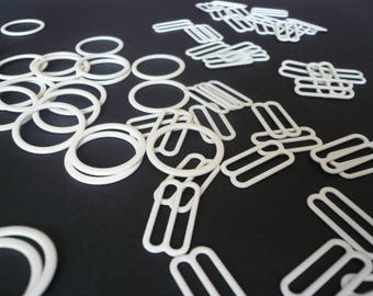 Bra / Lingerie Making Supplies. White Metal Coated Metal Sliders and Rings.