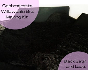 DIY Bra Kit. Cashmerette. Willowdale Bra Making Kit. Black satin, View A