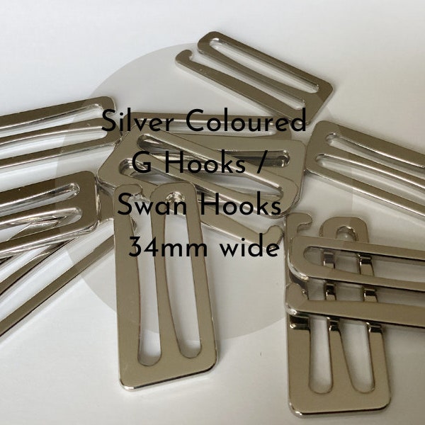 Bra /Lingerie Making. Silver Coloured Metal Swan Hooks/ G Hook. 34mm wide