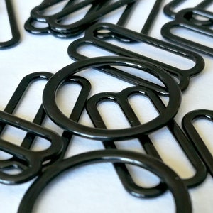 Bra / Lingerie Making.  Black Metal Coated Metal Sliders and Rings. Various Sizes