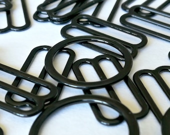 Bra / Lingerie Making.  Black Metal Coated Metal Sliders and Rings. Various Sizes