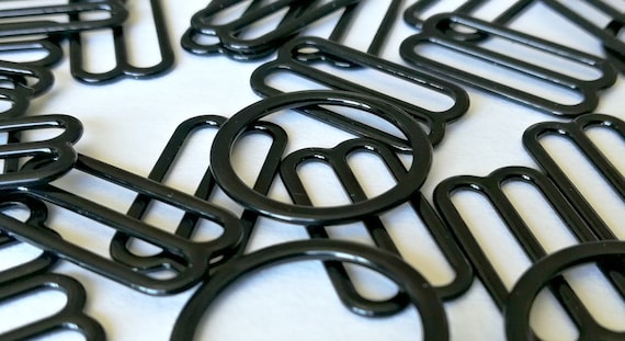 Bra / Lingerie Making.  Black Metal Coated Metal Sliders and Rings. Various Sizes