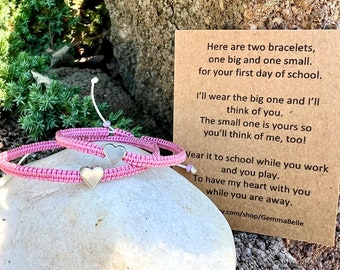 Mommy and Me Solid Gold or Solid Silver Heart Bracelet Set of Two Holiday Gift Back to School Valentines Gift Kindergarten Bracelet