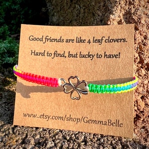 Handmade Adjustable Lucky Gold or Silver Four  Leaf Clover Friendship Bracelet