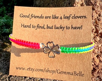 Handmade Adjustable Lucky Gold or Silver Four  Leaf Clover Friendship Bracelet