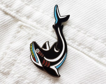 Shark Tattoo Enamel Pin Badge Lapel Pin Black Hard Enamel Traditional Design