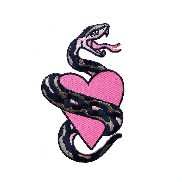 Snake Heart Broded Patch Iron On Badge Pink Conception de tatouage traditionnel Darren Quinn Coudre sur Serpent