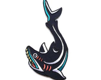 Shark Tattoo Embroidered Patch Iron on Patch Sew on Badge Blue/Red/Yellow