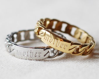 Mother Chain Engraved Gold Silver Ring Minimalist Mom/Mum/Mama Mother's Day Gift