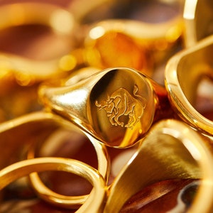 Zodiac Signet Ring 18K Gold Plated Star Sign Gift Aries, Scorpio, Cancer, Leo