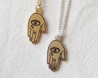 Hamsa Hand Open Eye Necklace Charm Pendant Gold/Silver Tattoo Pair Best Friends Hand Of Fatima Good Luck Set
