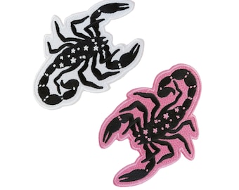 Scorpion Stars Embroidered Patch Iron On Pink Black White