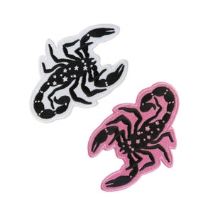 Scorpion Stars Embroidered Patch Iron On Pink Black White