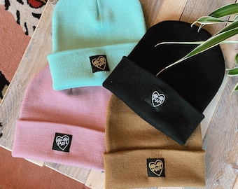 Crying Heart Classic Cuffed Beanie Winter Hat Patch 8 Colours Pastel