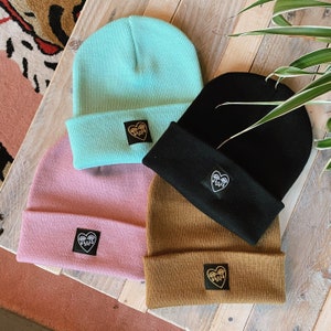 Crying Heart Classic Cuffed Beanie Winter Hat Patch 8 Colours Pastel