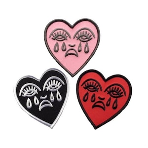 Crying Heart Embroidered Patch - Iron On patch Red & Black/White sew on patch