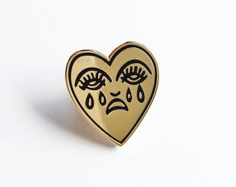 Crying Heart Enamel Pin Badge Lapel Pin - Hard Enamel Sad Tattoo Gold Heart Bert Grimm