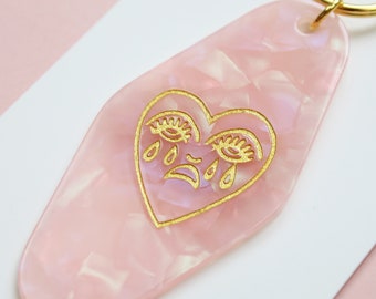 Crying Heart Motel Keytag Keyring Keychain Hopeless Romantic Pink Marble Acrylic