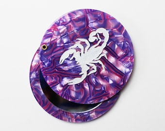 Scorpion Purple Shell Acrylic Circle Pocket Mirror Compact Hand Scorpio Zodiac Astrology