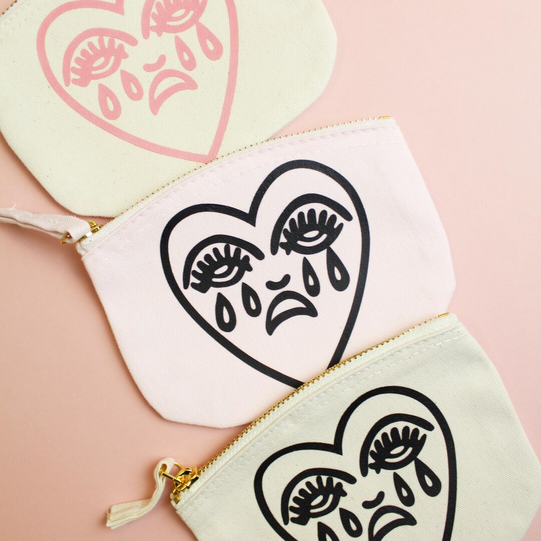 Crying Heart Traditional Tattoo Printed Organic Cotton Coin Zip Purse ...