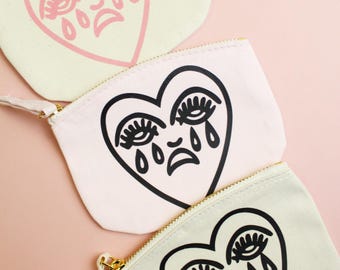 Crying Heart Traditional Tattoo Printed Organic Cotton Coin Zip Purse Bert Grimm