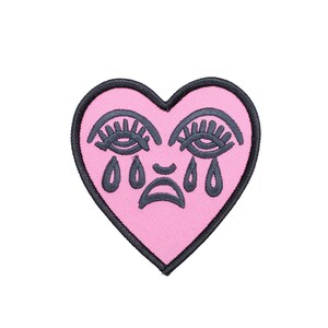 Crying Heart Embroidered Patch - Iron on Patch Red & Black/white Sew on ...