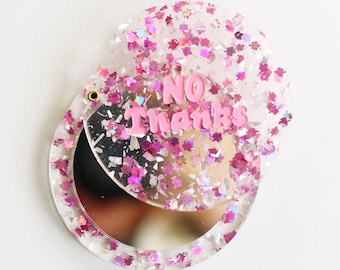 Miroir de poche rond en acrylique pailleté No Thanks, compact, main