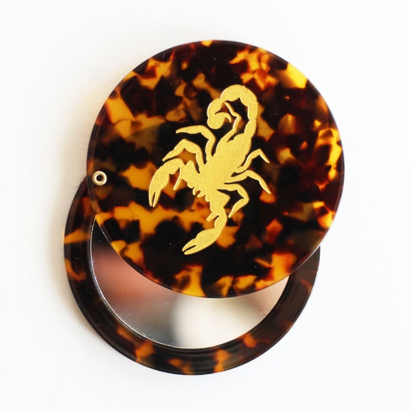 Scorpion Tortoiseshell Acrylic Circle Pocket Mirror Compact Hand Scorpio Zodiac Astrology