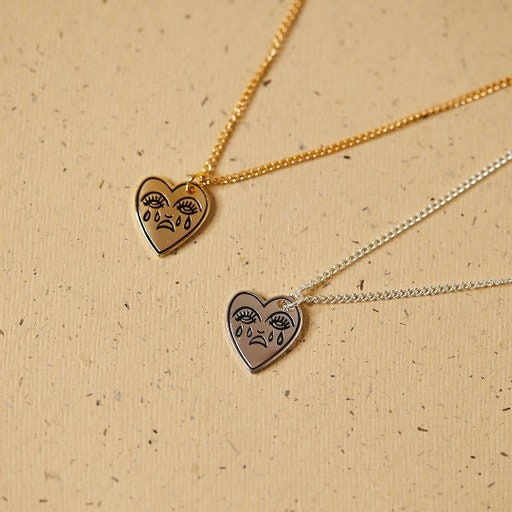 Crying Heart Gold Silver Charm Necklace Pendant Chain Necklace ...