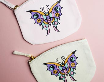 Happy Butterfly Tattoo Printed Organic Cotton Coin Zip Purse Ash Price