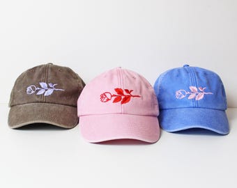 Roses Are Dead Embroidered Vintage Stonewash Baseball Dad Cap Black, Pink, Denim, Brown