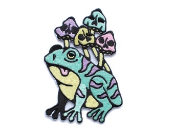 Shroom Frog Mushroom Embroidered Patch Iron On Tattoo Design Style Ash Price