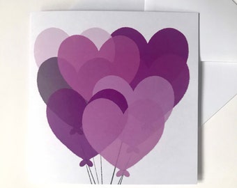 Heart Balloons Card | Square Card | Love Card | Partner | Anniversary | Birthday