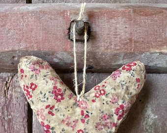 Rustic Heart Hanger  ~ Vintage Calico Cotton Fabric ~ Distressed ~ Ornament ~ Bowl Filler ~ Primitive Folk Art