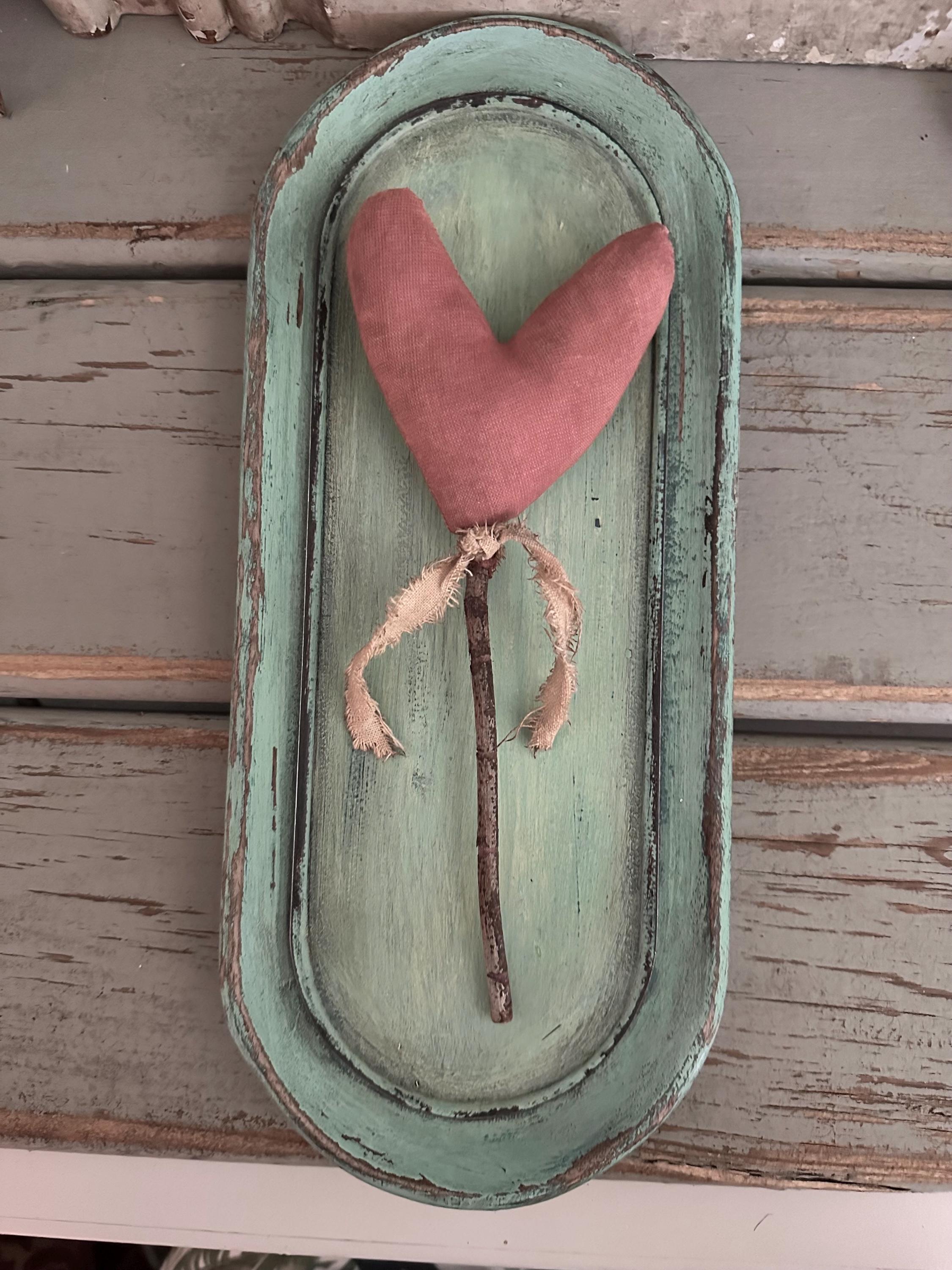 Heart Poke on Twig ~ Heart Pick ~ Fabric Painted Soft Rosy Red ~ Primitive Folk Art
