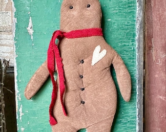 Gingerbread Man - Heart ~ Hanger  ~ Primitive Folk Art