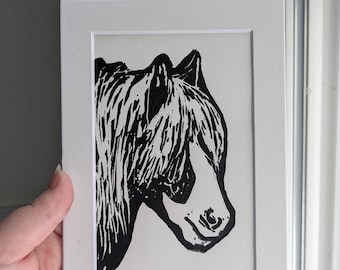Riptide Chincoteague Pony Matted Linocut