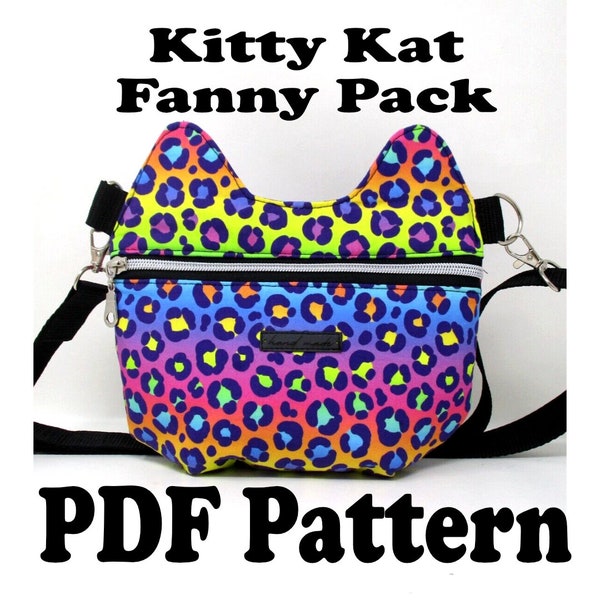 Cat Purse PDF Sewing Pattern Waist Bum Bag Fanny Pack Halloween Kawaii Kids Adult Teen Cross Body Kitty Kat Fanny Pack Easy Beginner FQ